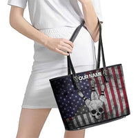 Personalized Skull Bowling Leather Tote Bag Distressed American Flag in Dark Grunge Design - Wonder Print Shop