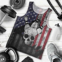Personalized Skull Bowling Men Tank Top Distressed American Flag in Dark Grunge Design - Wonder Print Shop