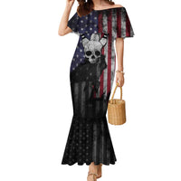 Personalized Skull Bowling Mermaid Dress Distressed American Flag in Dark Grunge Design - Wonder Print Shop