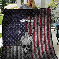 Personalized Skull Bowling Quilt Distressed American Flag in Dark Grunge Design - Wonder Print Shop