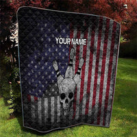 Personalized Skull Bowling Quilt Distressed American Flag in Dark Grunge Design - Wonder Print Shop