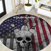 Personalized Skull Bowling Round Carpet Distressed American Flag in Dark Grunge Design - Wonder Print Shop