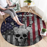 Personalized Skull Bowling Round Carpet Distressed American Flag in Dark Grunge Design - Wonder Print Shop
