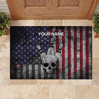 Personalized Skull Bowling Rubber Doormat Distressed American Flag in Dark Grunge Design - Wonder Print Shop