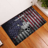 Personalized Skull Bowling Rubber Doormat Distressed American Flag in Dark Grunge Design - Wonder Print Shop