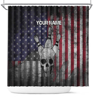 Personalized Skull Bowling Shower Curtain Distressed American Flag in Dark Grunge Design - Wonder Print Shop