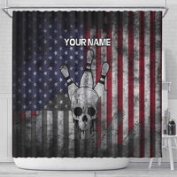 Personalized Skull Bowling Shower Curtain Distressed American Flag in Dark Grunge Design - Wonder Print Shop