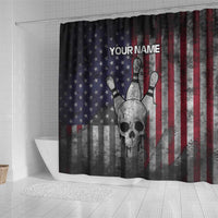Personalized Skull Bowling Shower Curtain Distressed American Flag in Dark Grunge Design - Wonder Print Shop