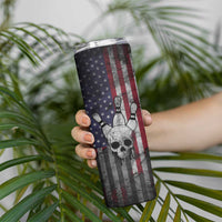 Personalized Skull Bowling Skinny Tumbler Distressed American Flag in Dark Grunge Design - Wonder Print Shop