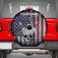 Personalized Skull Bowling Spare Tire Cover Distressed American Flag in Dark Grunge Design - Wonder Print Shop