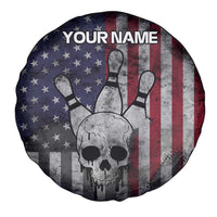 Personalized Skull Bowling Spare Tire Cover Distressed American Flag in Dark Grunge Design - Wonder Print Shop