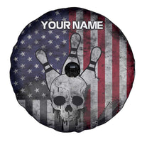 Personalized Skull Bowling Spare Tire Cover Distressed American Flag in Dark Grunge Design - Wonder Print Shop