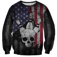 Personalized Skull Bowling Sweatshirt Distressed American Flag in Dark Grunge Design - Wonder Print Shop
