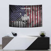 Personalized Skull Bowling Tapestry Distressed American Flag in Dark Grunge Design - Wonder Print Shop