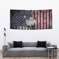 Personalized Skull Bowling Tapestry Distressed American Flag in Dark Grunge Design - Wonder Print Shop