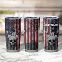 Personalized Skull Bowling Tumbler Cup Distressed American Flag in Dark Grunge Design - Wonder Print Shop