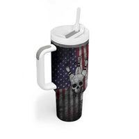 Personalized Skull Bowling Tumbler With Handle Distressed American Flag in Dark Grunge Design - Wonder Print Shop