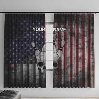 Personalized Skull Bowling Window Curtain Distressed American Flag in Dark Grunge Design - Wonder Print Shop