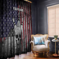Personalized Skull Bowling Window Curtain Distressed American Flag in Dark Grunge Design - Wonder Print Shop