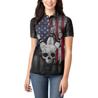 Personalized Skull Bowling Women Polo Shirt Distressed American Flag in Dark Grunge Design - Wonder Print Shop
