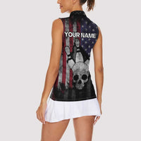 Personalized Skull Bowling Women Sleeveless Polo Shirt Distressed American Flag in Dark Grunge Design - Wonder Print Shop
