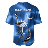Fishing Custom South Carolina Flag Baseball Jersey Fish Hook Graphic in Blue Gradient Design - Wonder Print Shop