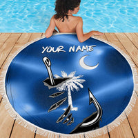Fishing Custom South Carolina Flag Beach Blanket Fish Hook Graphic in Blue Gradient Design - Wonder Print Shop