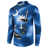 Fishing Custom South Carolina Flag Button Sweatshirt Fish Hook Graphic in Blue Gradient Design - Wonder Print Shop