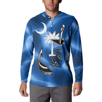 Fishing Custom South Carolina Flag Button Sweatshirt Fish Hook Graphic in Blue Gradient Design - Wonder Print Shop