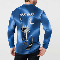 Fishing Custom South Carolina Flag Button Sweatshirt Fish Hook Graphic in Blue Gradient Design - Wonder Print Shop