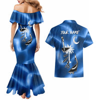 Fishing Custom South Carolina Flag Couples Matching Mermaid Dress and Hawaiian Shirt Fish Hook Graphic in Blue Gradient Design - Wonder Print Shop
