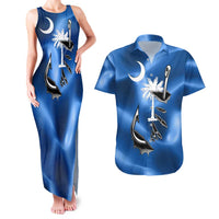 Fishing Custom South Carolina Flag Couples Matching Tank Maxi Dress and Hawaiian Shirt Fish Hook Graphic in Blue Gradient Design - Wonder Print Shop