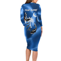Fishing Custom South Carolina Flag Family Matching Long Sleeve Bodycon Dress and Hawaiian Shirt Fish Hook Graphic in Blue Gradient Design - Wonder Print Shop