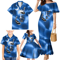 Fishing Custom South Carolina Flag Family Matching Mermaid Dress and Hawaiian Shirt Fish Hook Graphic in Blue Gradient Design - Wonder Print Shop