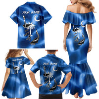 Fishing Custom South Carolina Flag Family Matching Mermaid Dress and Hawaiian Shirt Fish Hook Graphic in Blue Gradient Design - Wonder Print Shop