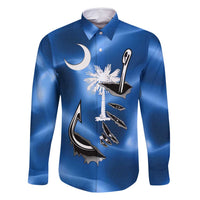 Fishing Custom South Carolina Flag Family Matching Mermaid Dress and Hawaiian Shirt Fish Hook Graphic in Blue Gradient Design - Wonder Print Shop