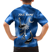 Fishing Custom South Carolina Flag Family Matching Off The Shoulder Long Sleeve Dress and Hawaiian Shirt Fish Hook Graphic in Blue Gradient Design - Wonder Print Shop