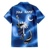 Fishing Custom South Carolina Flag Family Matching Off The Shoulder Long Sleeve Dress and Hawaiian Shirt Fish Hook Graphic in Blue Gradient Design - Wonder Print Shop
