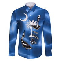 Fishing Custom South Carolina Flag Family Matching Puletasi and Hawaiian Shirt Fish Hook Graphic in Blue Gradient Design - Wonder Print Shop