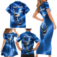 Fishing Custom South Carolina Flag Family Matching Short Sleeve Bodycon Dress and Hawaiian Shirt Fish Hook Graphic in Blue Gradient Design - Wonder Print Shop
