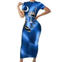 Fishing Custom South Carolina Flag Family Matching Short Sleeve Bodycon Dress and Hawaiian Shirt Fish Hook Graphic in Blue Gradient Design - Wonder Print Shop