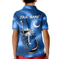 Fishing Custom South Carolina Flag Kid Polo Shirt Fish Hook Graphic in Blue Gradient Design - Wonder Print Shop