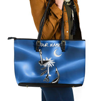 Fishing Custom South Carolina Flag Leather Tote Bag Fish Hook Graphic in Blue Gradient Design - Wonder Print Shop