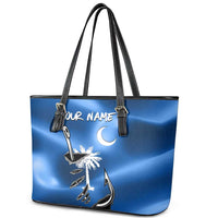 Fishing Custom South Carolina Flag Leather Tote Bag Fish Hook Graphic in Blue Gradient Design - Wonder Print Shop