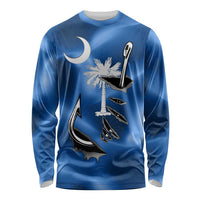 Fishing Custom South Carolina Flag Long Sleeve Shirt Fish Hook Graphic in Blue Gradient Design - Wonder Print Shop