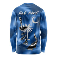 Fishing Custom South Carolina Flag Long Sleeve Shirt Fish Hook Graphic in Blue Gradient Design - Wonder Print Shop
