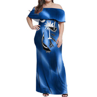 Fishing Custom South Carolina Flag Off Shoulder Maxi Dress Fish Hook Graphic in Blue Gradient Design - Wonder Print Shop