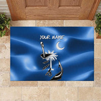 Fishing Custom South Carolina Flag Rubber Doormat Fish Hook Graphic in Blue Gradient Design - Wonder Print Shop