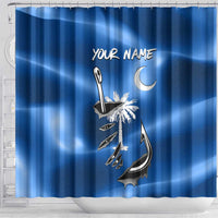 Fishing Custom South Carolina Flag Shower Curtain Fish Hook Graphic in Blue Gradient Design - Wonder Print Shop
