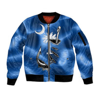 Fishing Custom South Carolina Flag Sleeve Zip Bomber Jacket Fish Hook Graphic in Blue Gradient Design - Wonder Print Shop